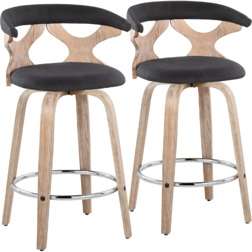 Gardenia 26" Swivel Counter Stool in White Washed Wood & Charcoal Fabric (Set of 2)